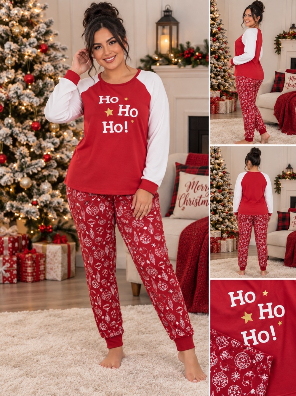 9242 - NWT Small Macy’s Family PJs Ho Ho Ho Christmas Pajama Set Red White